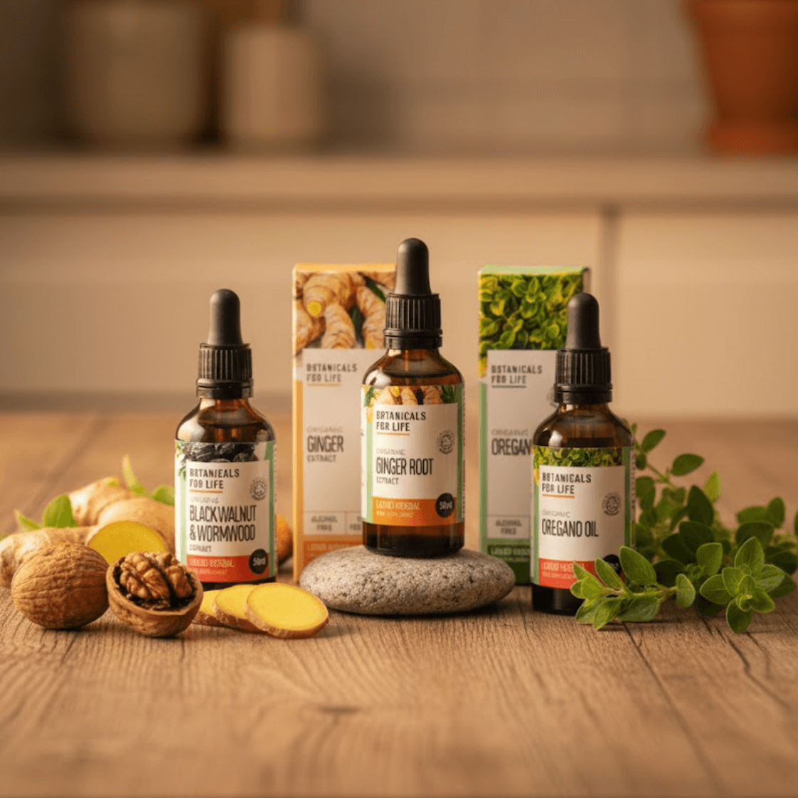 Zátiší s bylinnými extrakty pro trávení